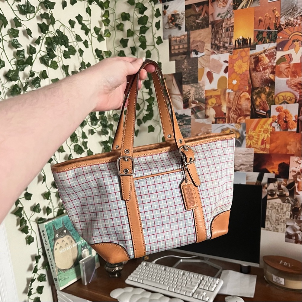 ✧･ﾟcoach 2002 mini hampton tattersall tote (M2J-7735)